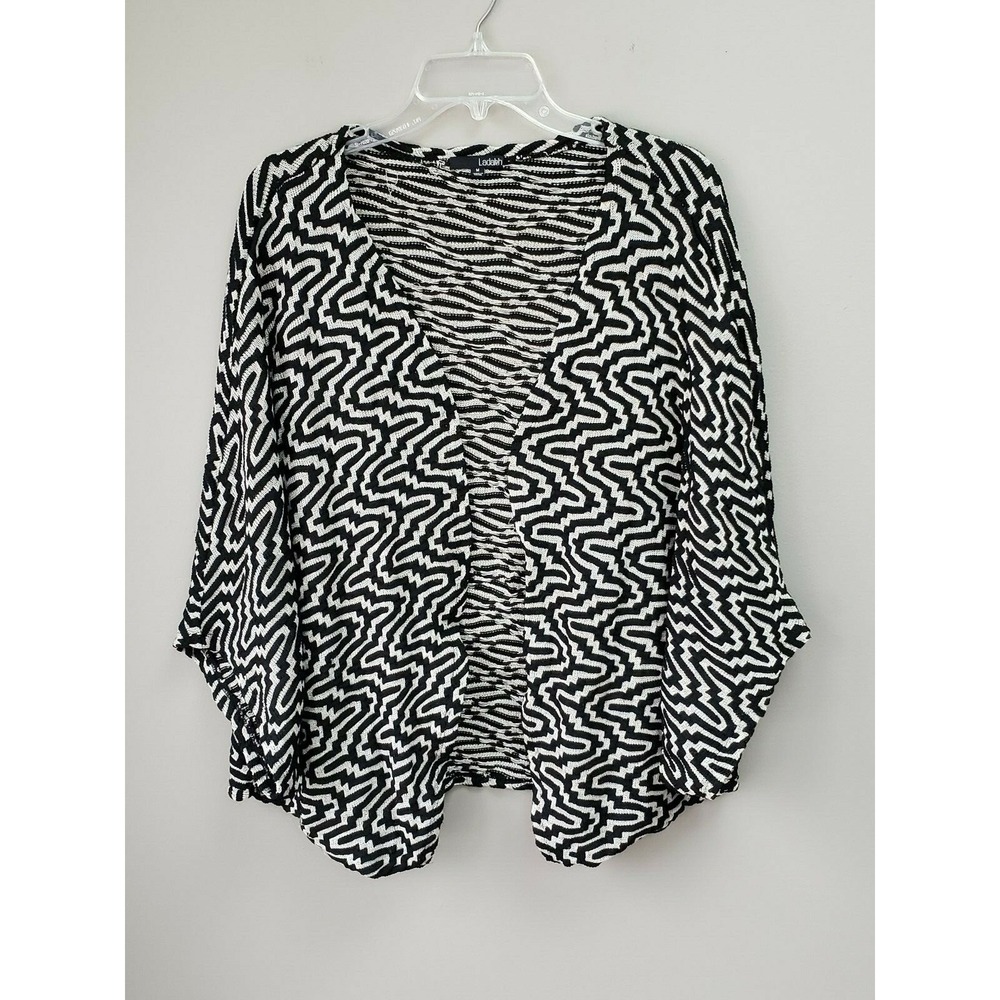 Gold Black Sweater Open Front Womens Medium Loose Fit